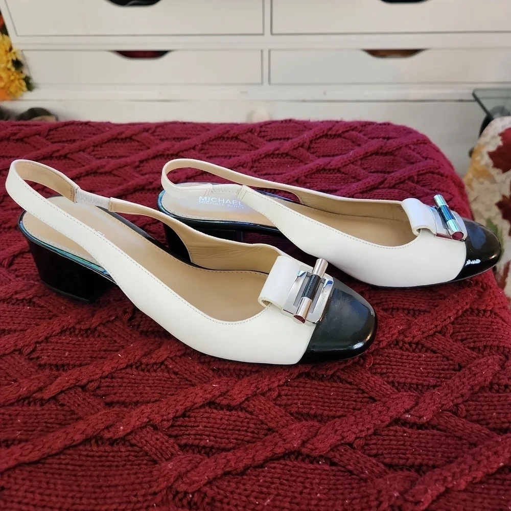 Michael Kors Black and White Slingback Heels